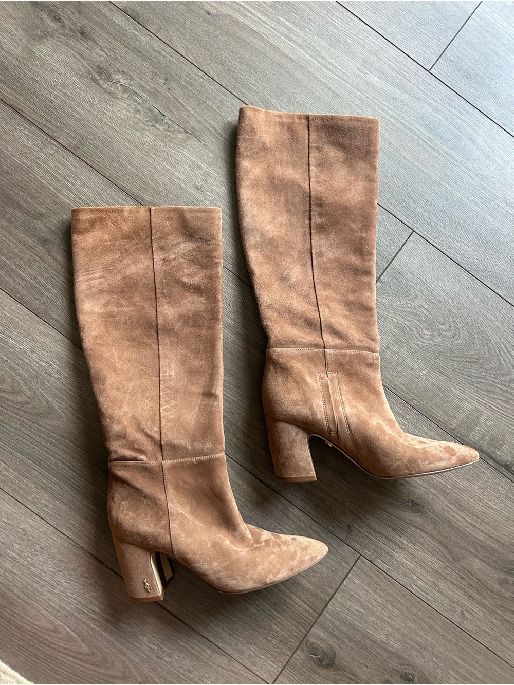Sam Edelman Tall Suede Block Heel Boots - Cognac Brown